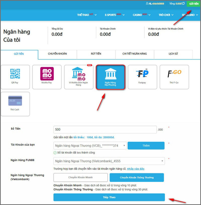 chon ngan hang va nhap so tien muon nap chon ngan hang va nhap so tien muon nap